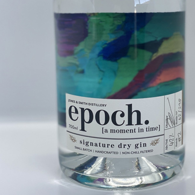 epoch signature dry gin custom label design with 3D-effect front and back